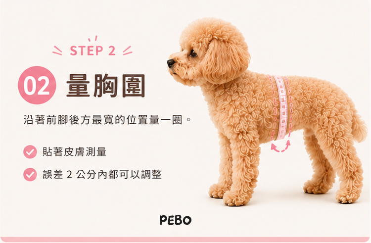 STEP 2 量胸圍：沿著前腳後方最寬的位置量一圈
